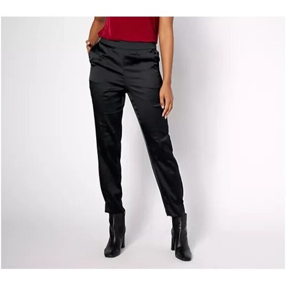 Isaac Mizrahi Live! Reg Stretch Sateen Cargo Pants Pitch Black XL A624659 - Picture 1 of 4